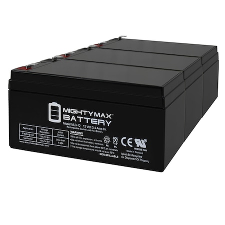 Mighty Max Battery Sealed Lead Acid Battery, 12 V, 3 AH, F1 Terminal, SLA, AGM Chemistry ML3-12MP354910